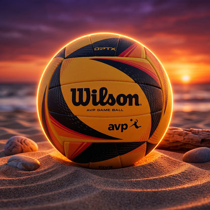 Wilson AVP OPTX Official Beach Volleyball – Black/Yellow – Official USA Tour Game Ball – Size 5